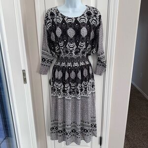 Free People Black and White Patterned Midi Dress
